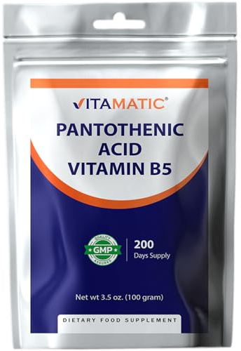 Vitamatic Pantothenic Acid Pure Powder 500 mg per Serving - 100 Grams - Also Called Vitamin B5-200 Servings