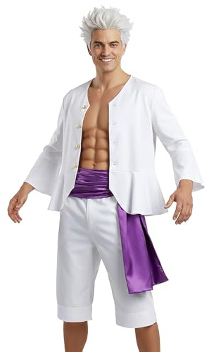 Monkey D. Ruffy Gear 5 Kostüm | Nika Cosplay Verkleidung | Hemd, Hose und Schärpe | Weiß | Größe: S - XL