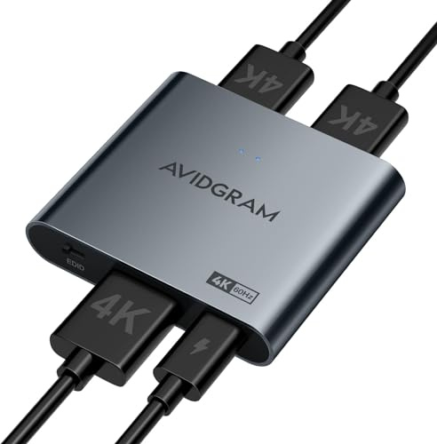 HDMI Splitter 1 In 2 Out 4K 60Hz 4:4:4, AVIDGRAM HDMI 2 port Splitter with Copy, Downscaler, and Auto Mode for Dual Identical Display, Compatible with Xbox, PS4 Pro, PS5 (Gray)