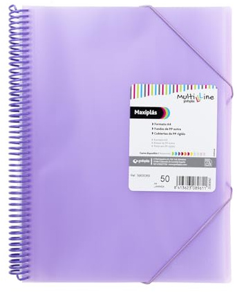 Grafoplás | Kunststoffhüllen A4 | Lavendel | 50 transparente Hüllen aus extra Polypropylen | Spirale PVC | Multiline Maxiplas | perfekt für die Archivierung von Dokumenten und Notizen