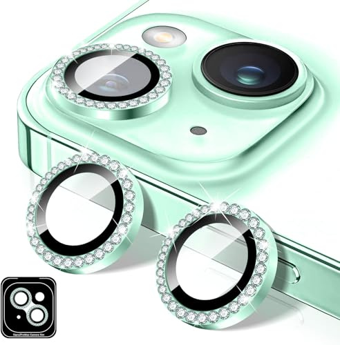 Kucheed Proteggi Obiettivo Fotocamera Compatibile con iPhone 13/13 Mini, Copriobiettivo per Fotocamera in Vetro Temperato Diamante, 9H Adesivi per Pellicole con Anelli Metallici