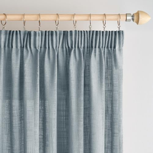 Woaboy Leinen Gardinen Vorhänge Kräuselband 2er 140x225cm Navyblau | Leinenoptik und halbtransparentes Gewebe für Wohnzimmer und Schlafzimmer, moderne Stores mit weichem Licht.