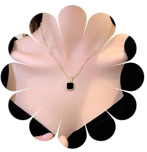 Wendalern Edelsteinkette Viereckig Schwarz Onyx Anhänger Halskette Gold Perlen Kette Geometrisch Viereckig Halskette Schwarz Kristall Geburtsstein Statement Halskette Braut Hochzeit Schmuck Für Frauen