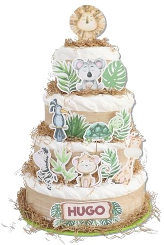 Tarta de pañales 4 pisos modelo SELVA - Regalos para recién nacido - baby shower - TARTAS DE PAÑALES Y MÁS