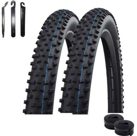 2 x Faltreifen Schwalbe Rocket Ron Evolution Super Ground 29 Schwarz 57-622 (29 x 2.25) + 2 x Schwalbe Schläuche DV19 inkl. Reifenheber