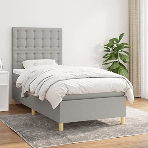 THOYTOUI Boxspringbett, Polsterbett Seniorenbett Bettgestell Futonbett Geeignet für Schlafzimmer Hotels Gästezimmer Studentenwohnheim mit Matratze Hellgrau 90x190 cm Stoff