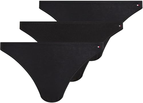 Tommy Hilfiger Braguitas Tipo Bikini Mujer Pack de 3 de canalé, Multicolor (Black Rib/Black), L