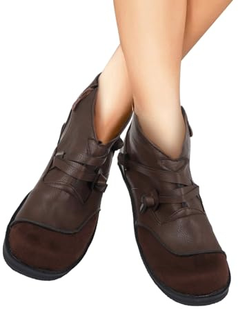 Botines para mujer, color negro, de piel, estilo occidental, vintage, de caña corta, planas, para mujer, botas de trabajo, botas de tobillo, botas de equitación, tallas 35-43