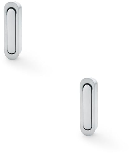 2 Pack - Flush Sliding Pocket Door Pull Handle - Satin Chrome 70mm x 19mm Radius Edge