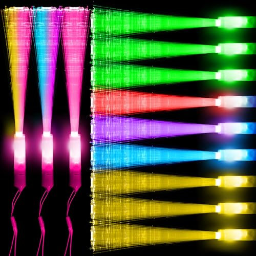 Kimimara Bunte Leuchtstäbe Glasfaser 12 Stück-LED Leuchtstab mit Batterie, Geschenk-Spielzeug für Kinder partys, geeignet für Nachtpartys, Discos, Konzerte, Weihnachten, Club, Karneval, Hochzeiten