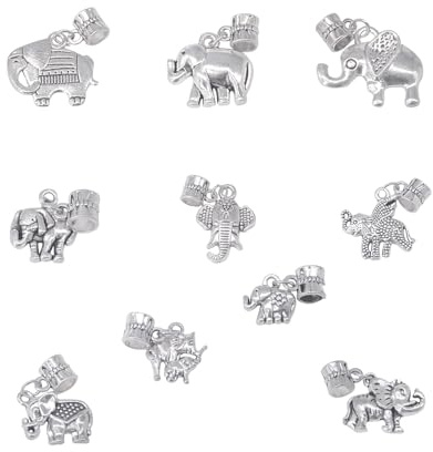 AebDerp 10pcs Elefant Charms DIY Schmuck Anhänger-Silver | Metall Anhänger für Armband,Ohrringe,Kette,Halskette,Tasche und DIY Dekoration
