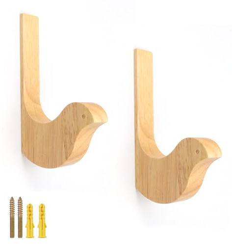 CHSEROK 2 Stück Wandhaken Holz, Vogelform Garderobenhaken Holz, Massivholz Haken Garderobe, mit Schrauben und Expansionsrohren, für Wohnzimmer, Schlafzimmer, Büro