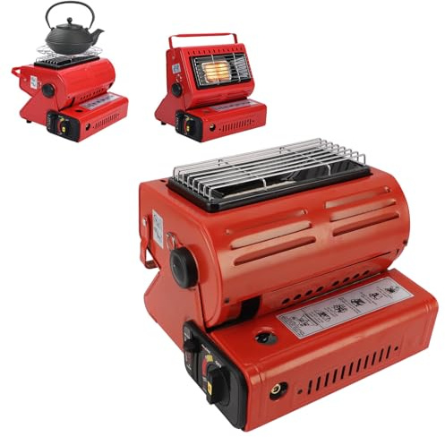 Tragbare Gasheizung Campingheizung für Zelt, Camping, Kochherd, 1,3 kW, 90 g/h, 2-in-1 Butan-Flüssiggasheizung, Brenner, tragbarer Outdoor-Gas-Heizstrahler für Camping, Angeln, Zelt, Zuhause