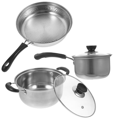 CONGARTENO Ensemble De Casseroles En Acier Inoxydable 16cm 20cm 24cm Poignées En Bakélite, Marmite, Casserole à Lait Et Poêle à Frire Cuisine Quotidienne, Usage Polyvalent