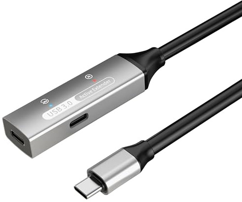 PREMIUMCORD Aktives USB-C Verlängerungskabel mit Repeater 15m, Typ-C Buchse auf Stecker, USB 3.2 Gen 1 SuperSpeed 5Gbit/s, 2x Geschirmt, Aluminiumgehäuse, Farbe Schwarz, Länge 15m