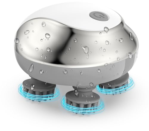 LOFICOPER Kopfmassage Elektrisch, Tragbares Ganzkörpermassagegerät mit 4 Silikonköpfe & 3 Modi, Typ-C Aufladung, IPX7 Wasserdicht, Handmassagegerät für Entspannung, Tiefenreinigung