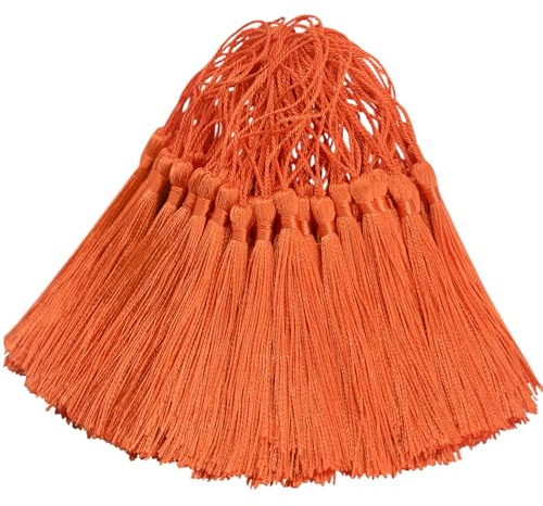 100 Stück Mini Seidig Quasten Anhänger Handgefertigtes Hängend Basteln Geschenk für DIY Lesezeichen, Schmuckherstellung, Tasch, Schlüsselanhänger Deko, Girlande und Party Zubehör (Dunkle Orange)