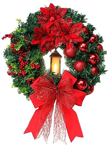 MAGICLULU Weihnachtlicher Türkranz Mit Lichtern Künstliche Weihnachtsblüte Dekorative Girlande Für Drinnen Und Draußen Für Festliche Anlässe Festliche Weihnachtsdekoration Und