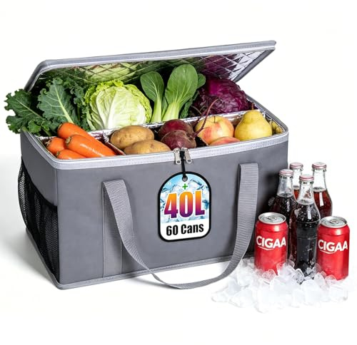 Kühltasche Faltbar Thermotasche 40L Groß Kühlbox, Wiederverwendbare isoliertasche Kühltaschen Groß aus 600D Oxford-Gewebe für Camping, Picknick, Reisen, Auto und Lebensmitteltransport