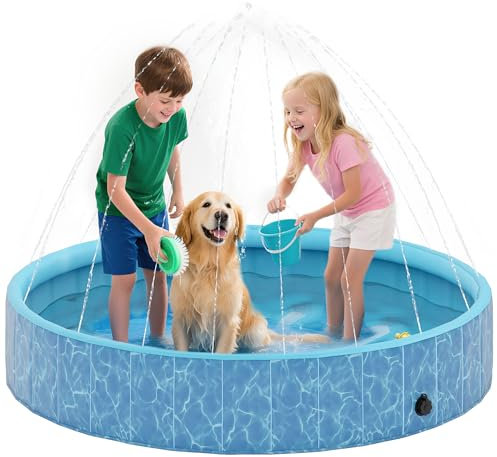 PawHut Hundepool 160 x 30 cm Faltbare Hunde Planschbecken Hundebadewanne rutschfest Schwimmbecken Swimmingpool Hundeplanschbecken für Hunde und Katzen Blau