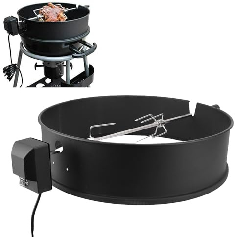 banapoy Kit de Asalto de Acero Inoxidable, Anillo de Rotación de Rotas de Parrilla BBQ para Parrillas de Carbón de Hervidor 22, 2 a 3 RPM, Motor Eléctrico para Viajes Barbacoas (EU)