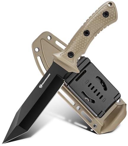 DRACHENADER Gürtelmesser WS, Jagdmesser mit feststehender 14,9 cm Klinge, Full Tang, Tanto Point Outdoor Survival Messer mit ABS-Scheide (C- Klinge Schwarz-Khaki Griff)