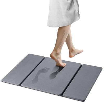 MOWETOO Diatomite Tapis de bain pliable à séchage rapide 60 x 39 cm Tapis de bain antidérapant en pierre de diatomite Accessoires pour la maison et la salle de bain