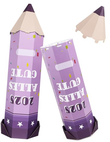 Feirdhoo Schultüte Geschenktasche, Schultüte in Bleistift-Form, 41 cm, Lila, Geschenktüten zum Schulanfang für Schüler, Ideal für Schulmaterialien und Süßigkeiten