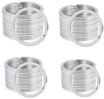 120 pcs Porte-clés 304, Anneau Porte Clé, Anneaux Inox Plats de 20/25/30/35mm, Solides et Durables, Porte Clef Anneau pour Bricolage, Artisanat, Accessoires Clés et Stainless Steel Key Rings