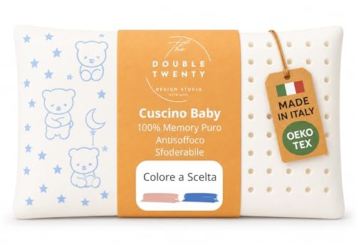 The Double Twenty Cuscino Baby in Memory Foam, ideale per culla e Bambini fino a 5 anni, Federa ipoallergenica,Modello a Saponetta forata Antisoffoco
