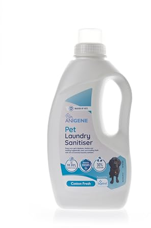 ANIGENE Pet Laundry Sanitiser Liquid (1 Litre) - Kills 99.9% Of Germs - Removes Stains & Odours Even At Low Temperatures - Perfect For Cleaning Pet Bedding, Toys & Blankets - With Cotton Fresh Scent