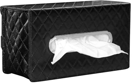 Qirc Car Headrest Hanging Tissue Holder, Tissue Box with Magnetic Flip Cover, PU Leather Backseat Napkin Boxes Organizer, Large Tissue Box Storage in Auto Fits for 120 Regular Size Tissues (Black)