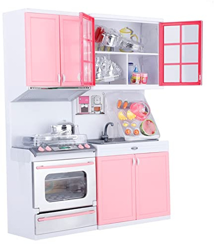 Naroote Mini Ensemble de Jouets de Cuisine Amusants, Ustensiles de Cuisine, Jouets de Jeu de Rôle pour Enfants Filles, Four à Gaz, Micro-Ondes, Lave-Vaisselle, évier, Armoires, Lumières et Sons,