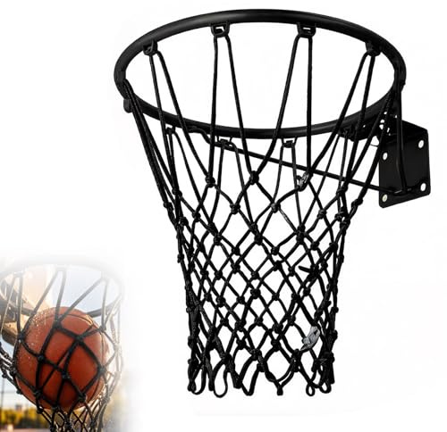 Basketballnetz Outdoor Wetterfest, Heavy Duty Basketballkorb Netz Ersatz mit 12 Schlaufen, Anti-Whip Basketball Korb Zubehoer Fuer Erwachsene, Schwarz