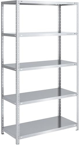 eurokraft | Lager-Schraubregal | verzinkt | mittelschwer | Regalhöhe 2000 mm | Bodenbreite 1000 mm | Tiefe 600 mm | Grundregal