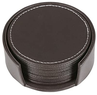 LiLan Lot de 6 Dessous de Tasse en Cuir avec Support (Marron)