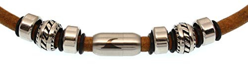WAVEPIRATE® Echt Leder-Halskette STEEL R Cognac/Si 42 cm Edelstahl-Verschluss in Geschenk-Box Surfer Männer Herren