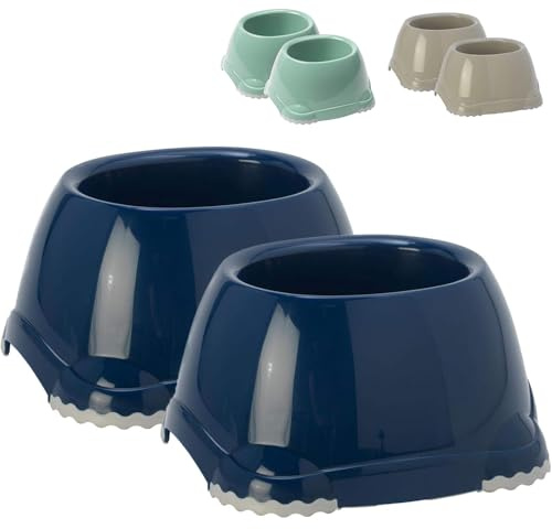 Dog Centre Set 2 Spaniel Dog Puppy Bowls 0.6L Dark Blue Non Slip Pet Dishes
