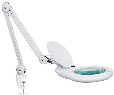 Neatfi Elite HD XL Bifocals 84PCS SMD LED Super LED Magnifying Lamp, UK Plug, 18CM Wide Lens, 5 Diopter, 6000-7000K, Nonpolar Dimming (18cm White, With Clamp)