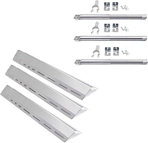 Denmay 31-44CM Universal Edelstahl Rohrbrenner und 30-72CM Brennerabdeckung für CharBroil, Enders, Landmann, Barbecook, Taino, Tepro, Rösle Vision G3, Verstellbare Gas Grill Ersatzteile, 3 Pack