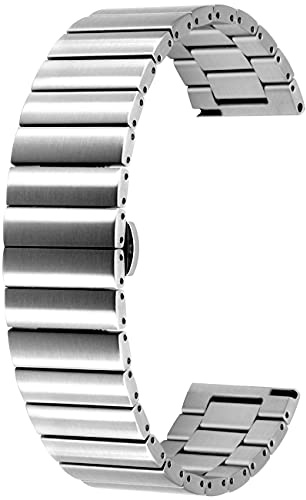 Kai Tian Horizontale Streifen Uhrenarmband 22mm Edelstahl Metall Armband Schnellverschluss Silber für Damen Herren