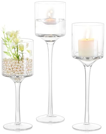 Inweder Ljushållare Teeljushållare Uppsättning om 3 Teljushållare i Glas för Pelarljus, Votivljus och Flytande ljus - Ljusstake Klar Glas för Julbordets Mittpunkt Bröllop Heminredning Dekoration