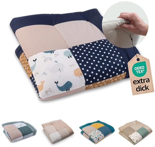 ULLENBOOM Tappeto Gioco Neonato 100x100 cm, 100% Materiali OEKO-TEX, Made in UE - Ideale come Coperta per Bambini e Tappeto Gioco Bambini - Balene