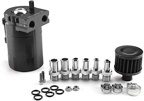 Aiuphing oil catch can, Universal Motorluft-Ölabscheiderbehälter, 300ml Aluminium Ölauffangbehälter mit Luftfilter,Schlauch und sonstiges Zubehör (Schwarz)
