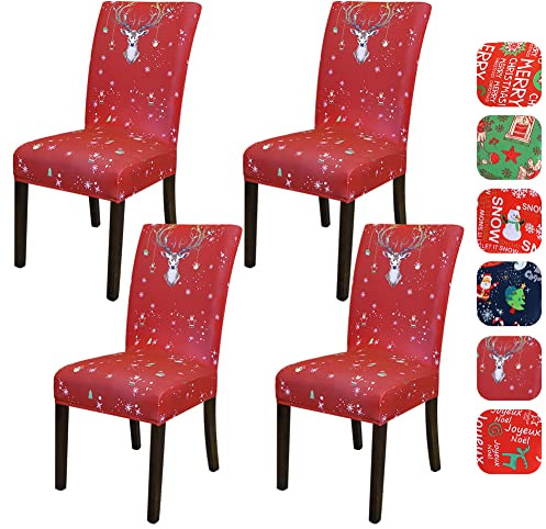 JOTOM Weihnachten Stuhlhussen Universal Stretch Stuhlbezug Elastische Moderne Stuhl Hussen Set Abnehmbare Dekoration Stuhlabdeckung für Esszimmer Hotel Deko (Elch)