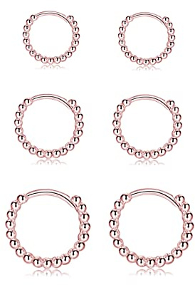 Ohrringe Rosegold Creolen Silber Damen Ohrringe Set, Klein Schlafen Creolen Silber 925 Kreolen für Damen Herren Mädchen (8mm/10mm/12mm)