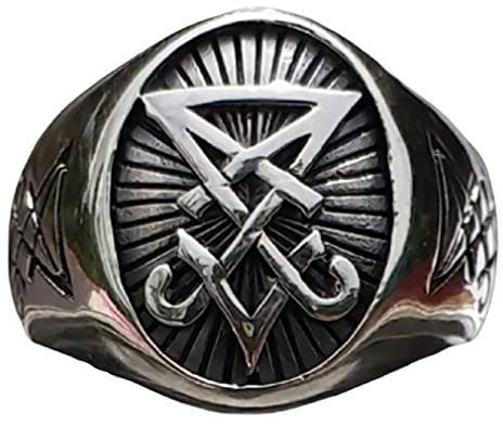 Bague Lucifer pour homme, bague Satan Lucifer, bague Sigil de Lucifer, Chevalière Sceau de Satan, symbole crâne du diable, bague hip-hop, bijou satanique viking, cadeau pour homme et garçon, O, Non