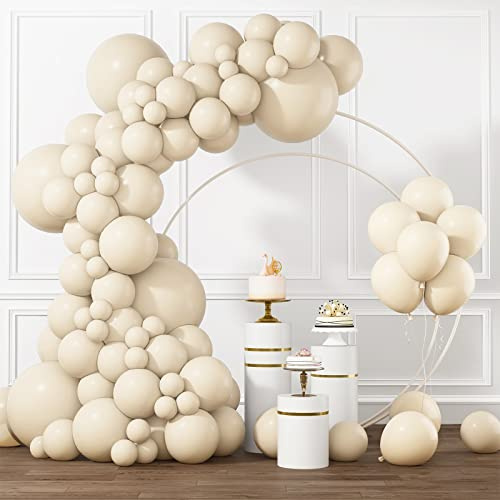 RUBFAC White Sand Balloons Different Sizes 105pcs 5/10/12/18 Inch Sand White Cream Beige Balloon Garland Arch Kit for Wedding Baby Shower Birthday Party Supplies Decorations