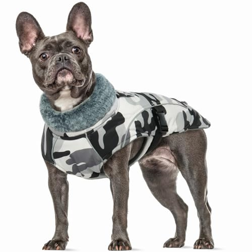 Varm hundrock, medium, termisk hundrock, vinterpullover, hund, vinterkläder, hund, vinterrockar för medelstora hundar, hund, bomullskappa (vit kamouflage, M)