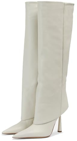 Goolita Fold Over Boots For Women, Pointed Toe Stiletto Heel Knee High Boots Fashion Comfortable Slip On Tall Boots